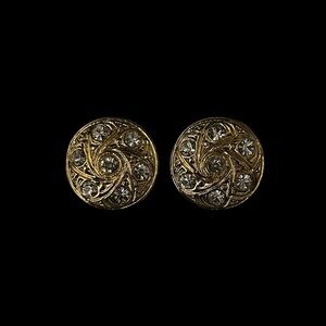 Vintage Gold-Tone Multi-Diamond Pierced Earrings by Crystal Accents